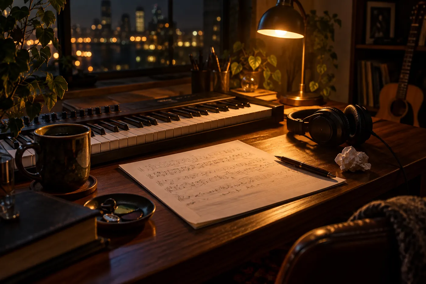 A home music desk ready for a focused session